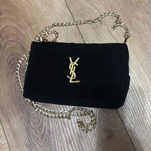 Yves Saint Laurent Black Velvet Crossbody with Gold Chain